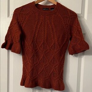 Moda International Burnt Orange Fitted Cable Knit Sweater